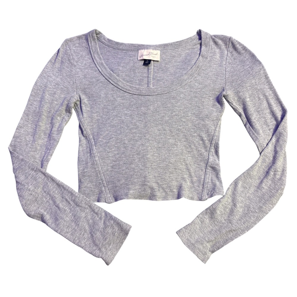Universal Thread Womens Gray Ribbed Long Sleeve Crop Top XS